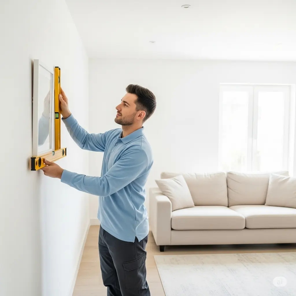 Homme méticuleux montant un meuble en kit dans un salon